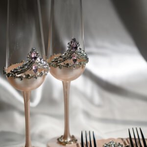 Grace Collection crystal wedding set featuring flowing wave-like crystal arrangements in customizable colors